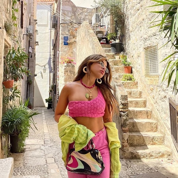 Gimaguas isola pink one shoulder crochet knit cotton tank top - Picture 5 of 12